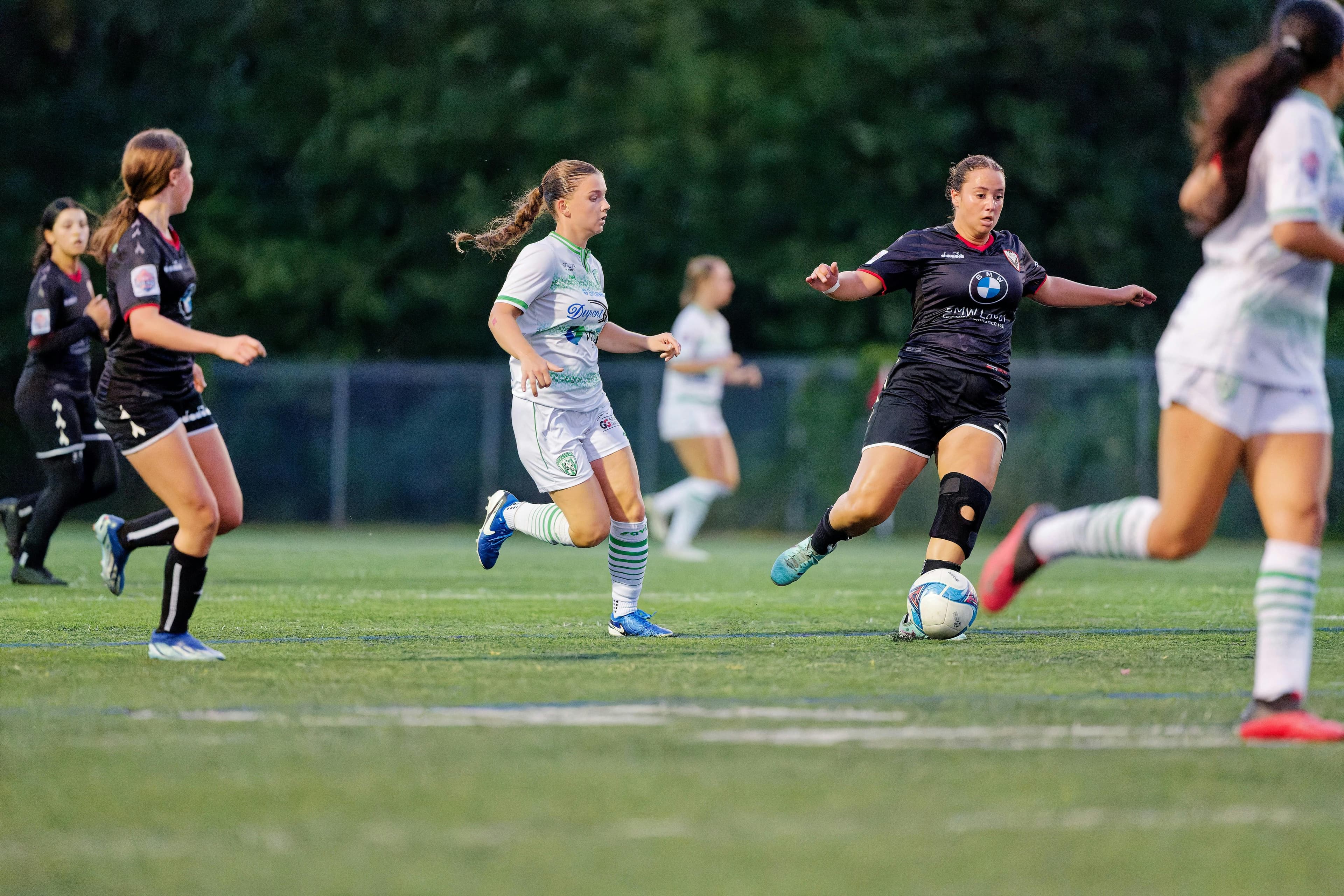 Girls soccer league players competing in Calgary